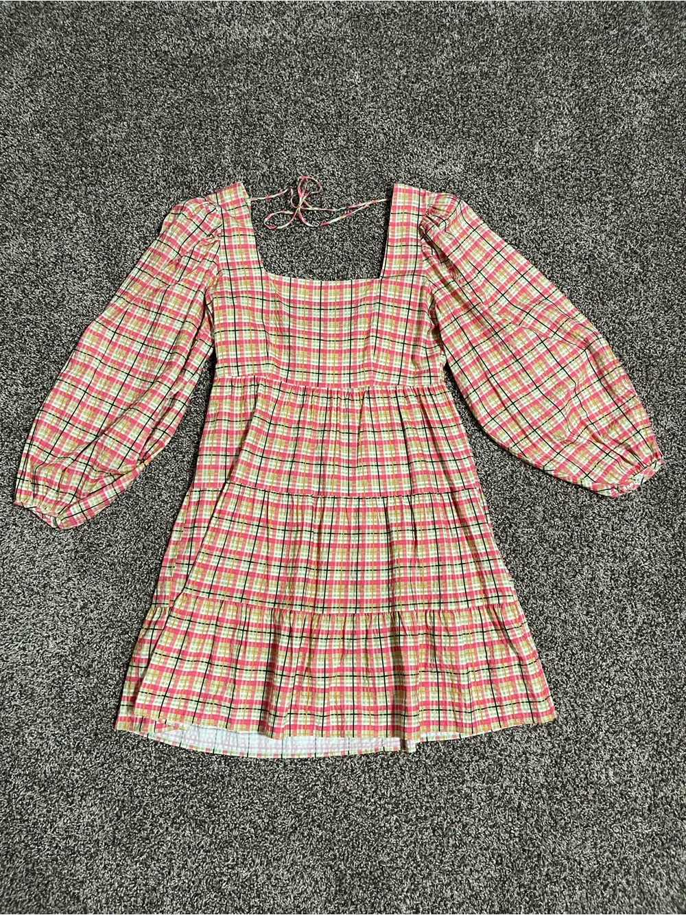 NWT Topshop Plaid Balloon sleeve Babydoll Mini Dress